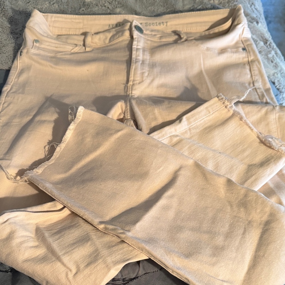 Articles Of Society Pale Blush Skinny Jeans with Frayed Hem